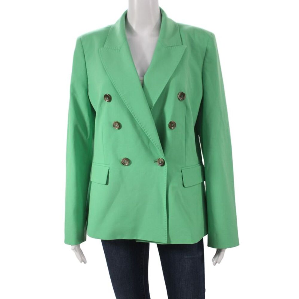 Marella Womens Basic Jacket Green Solid Button Long Sleeve Size 12